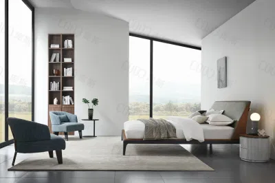Diseño moderno de lujo Habitación italiano chino Juego de cama de cuero napa mayorista camas dobles Upholstried Hotel Villa Apartamento Casa muebles