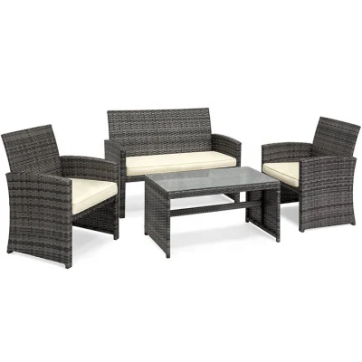 Venta de 4 piezas hechas a mano al aire libre seccional modernos muebles de ratán sofá con mesa de presidencia para Hotel/Salon/casa/oficina/Comedor