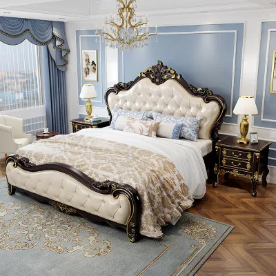 Dormitorio de tamaño completo juego de diseñador de muebles modernos de la luz de cuero italiano de lujo en la cama Camas modernas Muebles de Dormitorio
