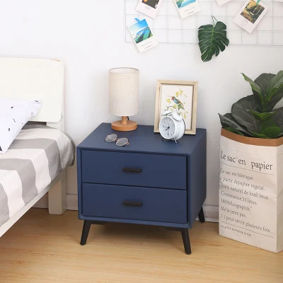 Mesa de noche de cuero PU de madera maciza con dormitorio lateral del hotel Patas metálicas