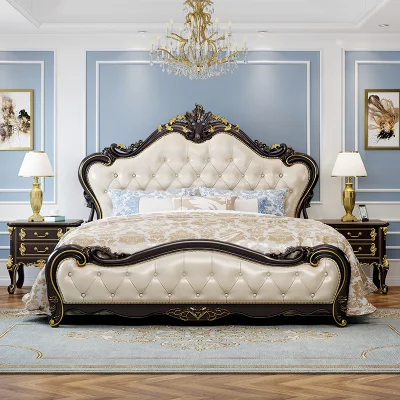 Dormitorio de tamaño completo juego de diseñador de muebles modernos de la luz de cuero italiano de lujo en la cama Camas modernas Muebles de Dormitorio
