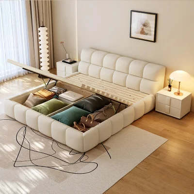 Dormitorio de tamaño completo juego de diseñador de muebles modernos de la luz de cuero italiano de lujo en la cama Camas modernas Muebles de Dormitorio