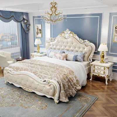 Dormitorio de tamaño completo juego de diseñador de muebles modernos de la luz de cuero italiano de lujo en la cama Camas modernas Muebles de Dormitorio
