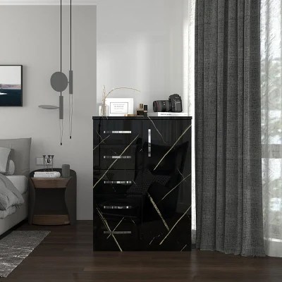  Precio al por mayor Negro dormitorio almacenamiento Armario Muebles Madera 3 Cajón de Dresser, cómoda dormitorio