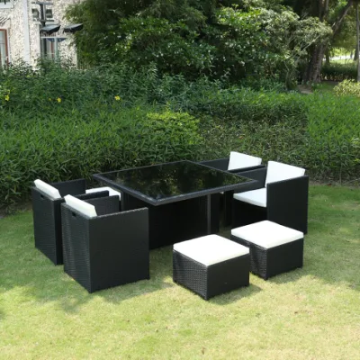Venta caliente Home Hotel Jardín Patio Muebles exterior aluminio Marco Mesa de comedor de ratán y sillas conjunto de muebles con pedal