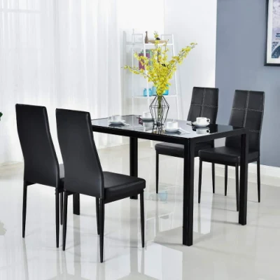 Restaurante de estilo moderno de muebles de comedor de cristal templado de la plaza de lujo superior mesa de comedor con sillas de comedor PU