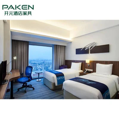  Habitación de Hotel moderno de madera Muebles de Dormitorio con cama de matrimonio tamaño Twin set completo de cama Muebles para hoteles