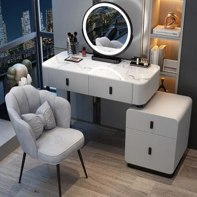 Hot Sale White Corner Dressing Table Makeup Table Vanity Table with Stool and Mirror Bedroom Furniture