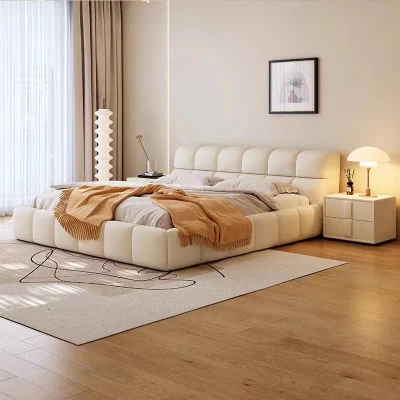 Dormitorio de tamaño completo juego de diseñador de muebles modernos de la luz de cuero italiano de lujo en la cama Camas modernas Muebles de Dormitorio