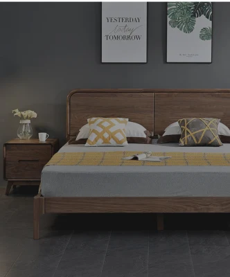 North American Black Walnut todos los dobles de madera maciza 1.8 Nordic Dormitorio principal con cama de la boda de registro 0006