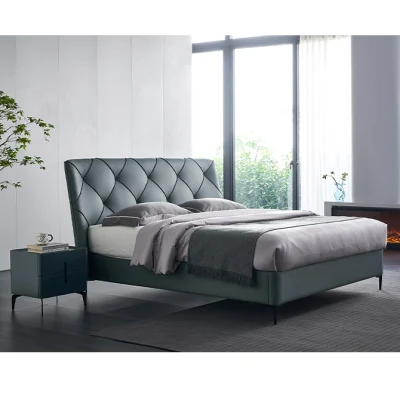  Gran capacidad de almacenamiento moderno rey Cama doble Cama de madera Muebles de dormitorio de trama