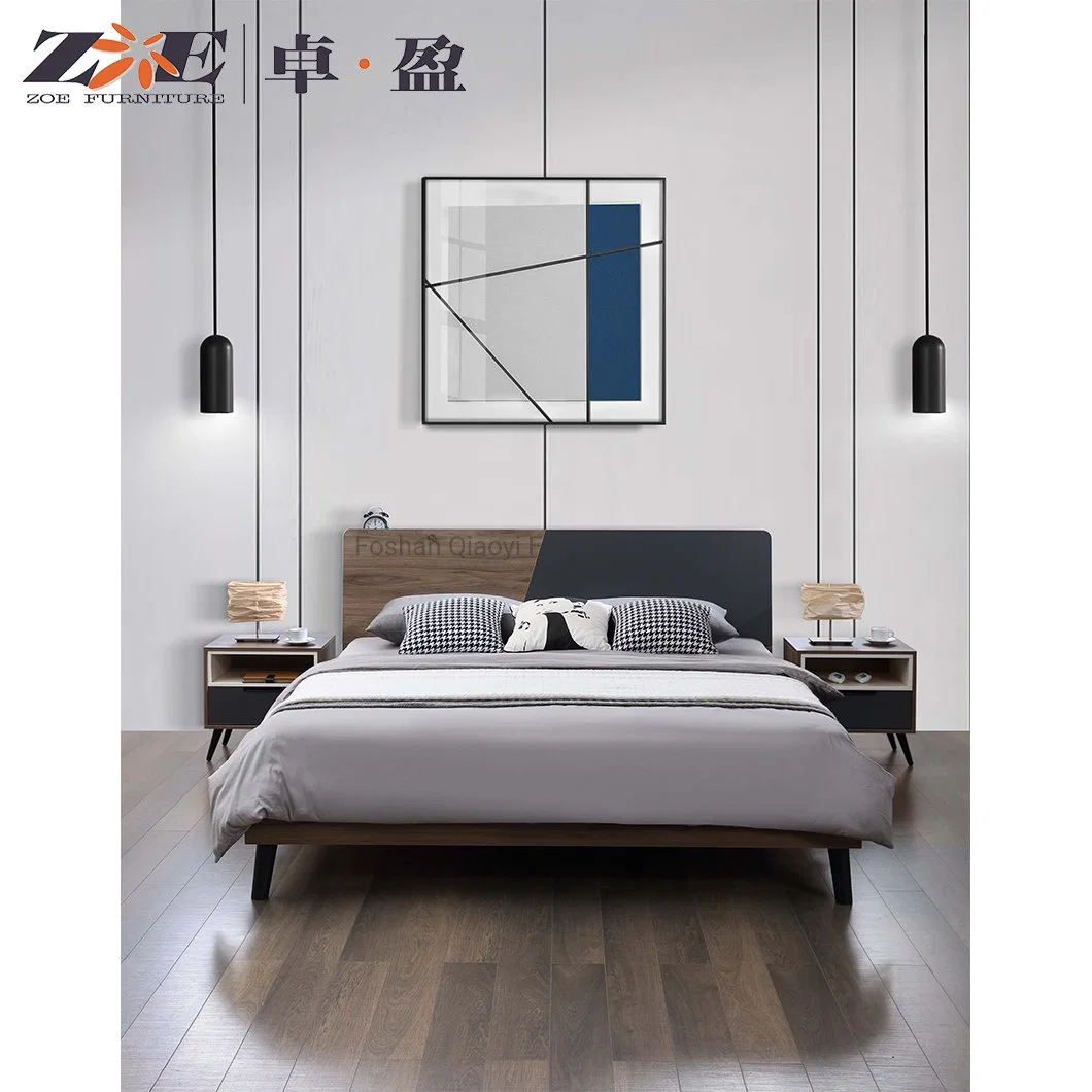 Italian Wood Grain Modern Queen Size Home Furniture Luxury Royal Mirrored King Bedroom Set Furniture