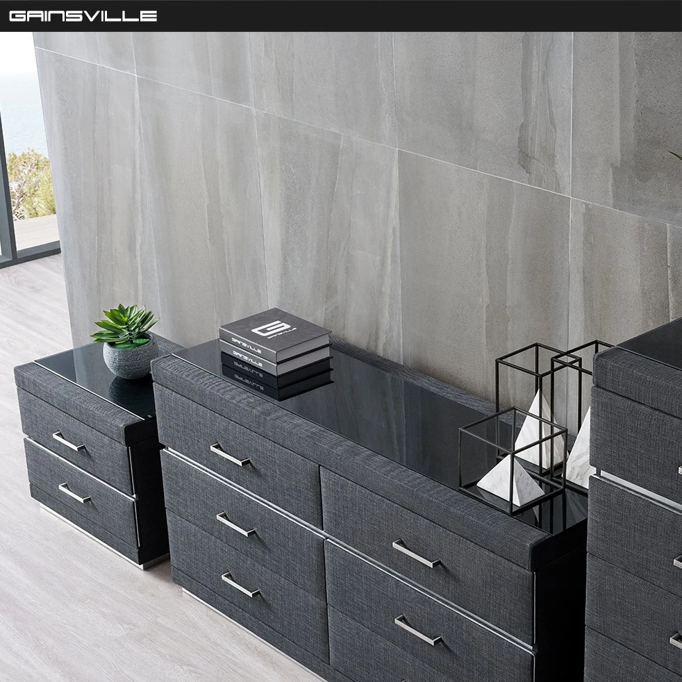 Modern Upholstered Bedroom Furniture Imitated Leather Casegoods 6 Drawers Tallboy