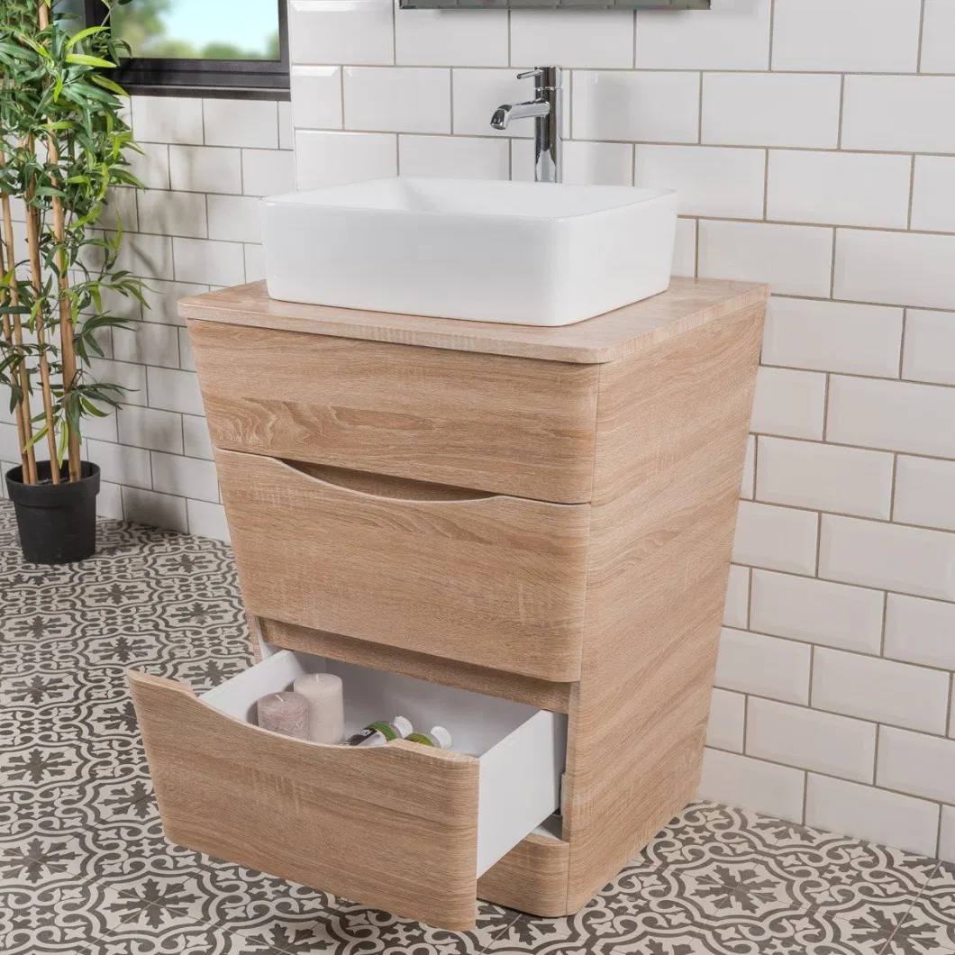 650mm V Shaped Vanity Unit and Rectangle Countertop Basin in Light Oak