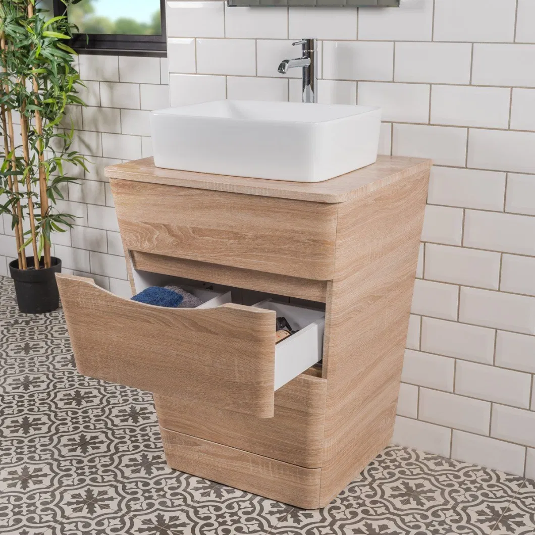 650mm V Shaped Vanity Unit and Rectangle Countertop Basin in Light Oak