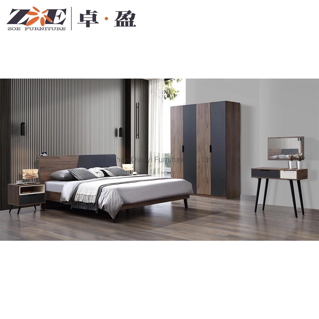 Italian Wood Grain Modern Queen Size Home Furniture Luxury Royal Mirrored King Bedroom Set Furniture