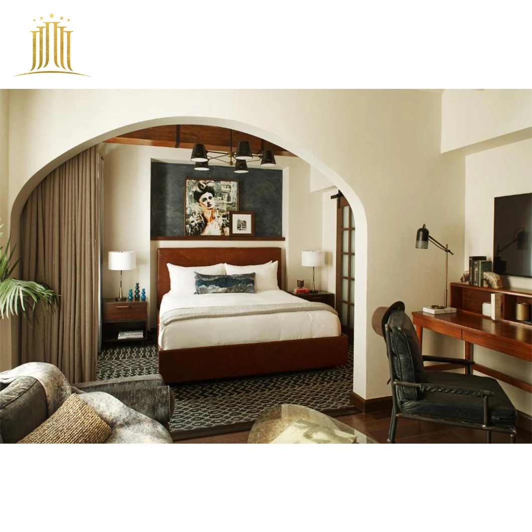 Modern Style Walnut Solid Wood Bedroom Set Resort Hotel Wardrobe Bed Furniture
