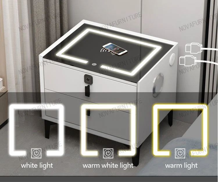 Made in China Smart Bedroom Furniture Bedside LED Touch Light Nightstands Bed Side Night Stand Modern Living Room Console Table