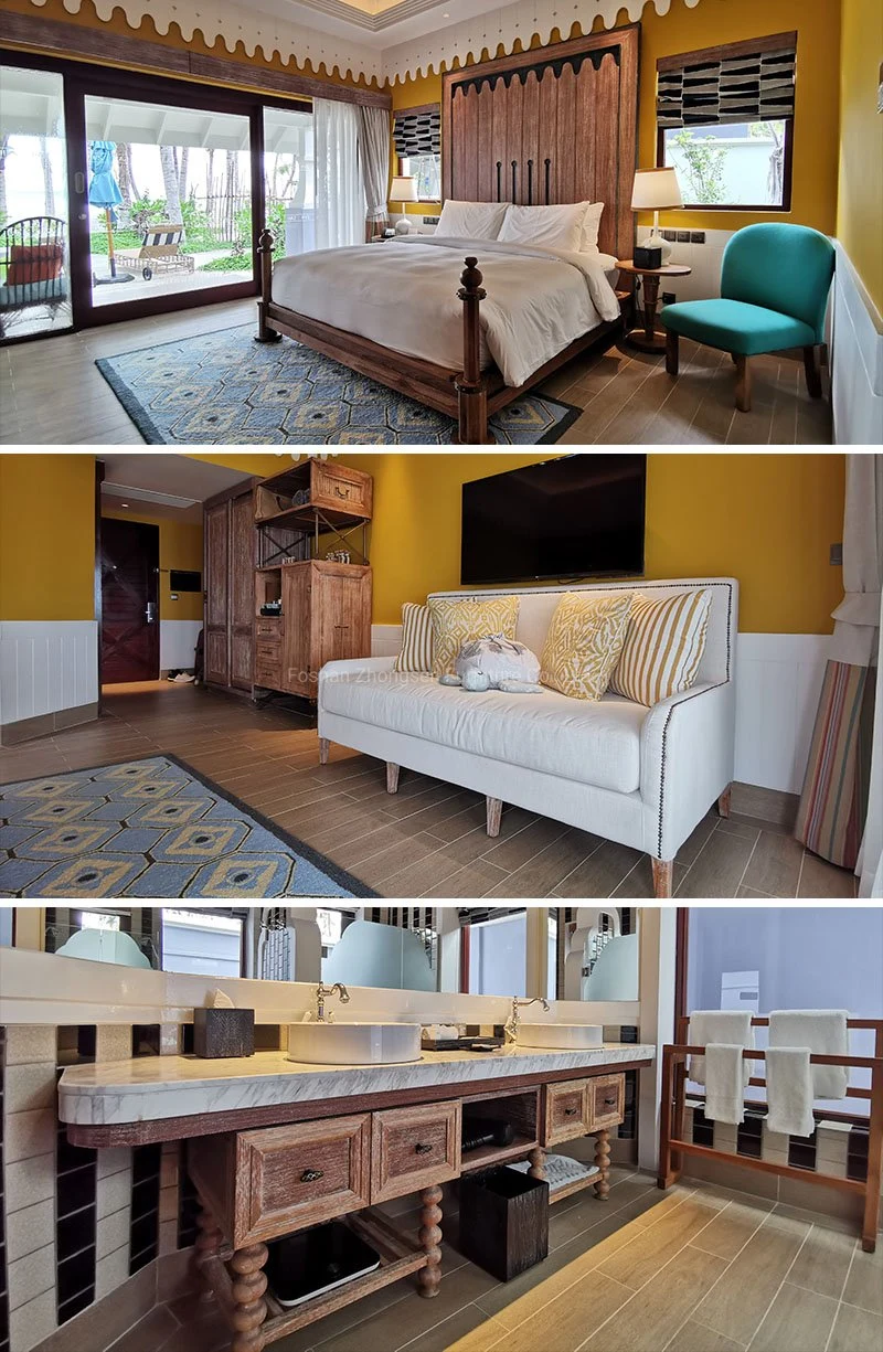 Five Star Resort Poject Antique Style Bedroom Design Sollid Wood Hotel Room Furniture
