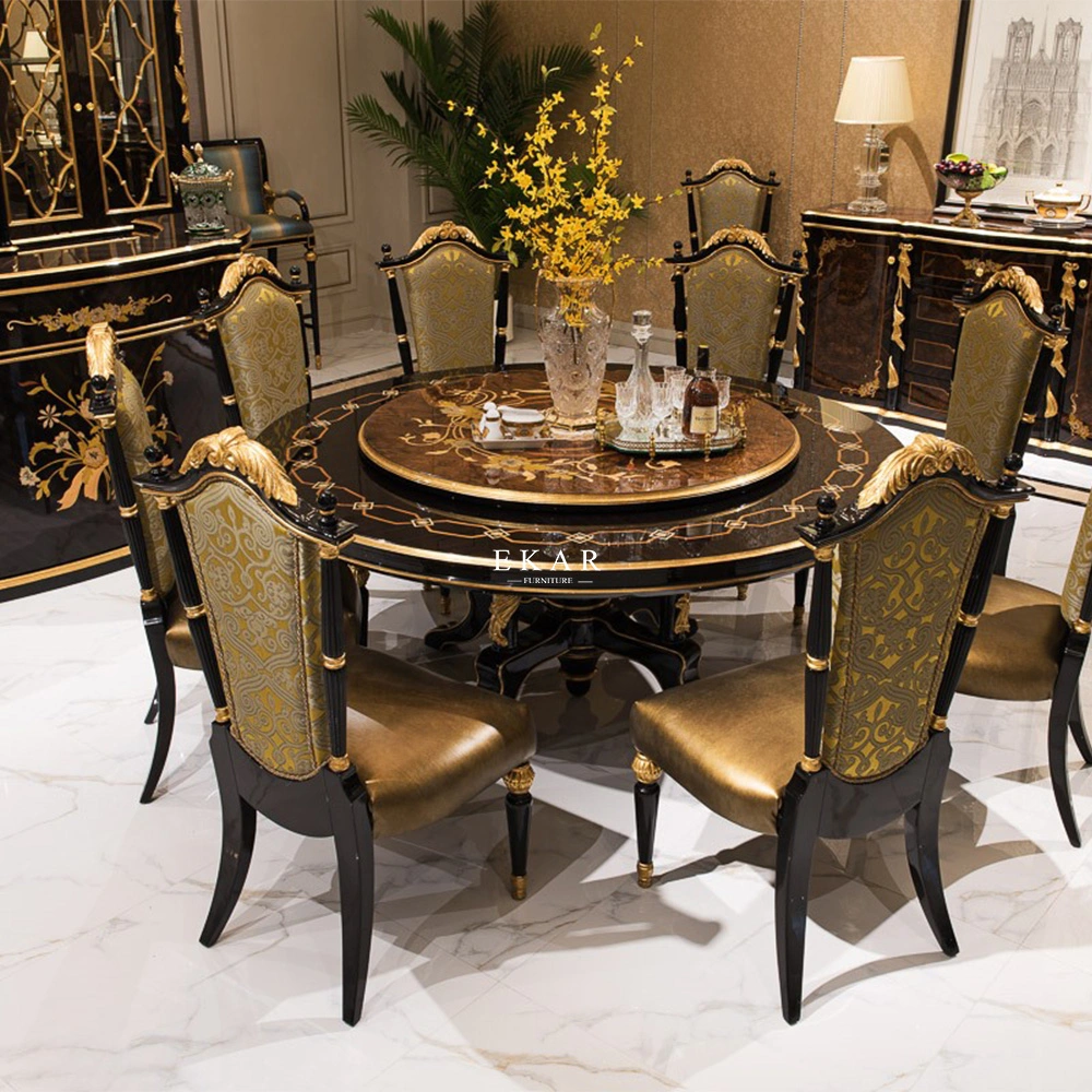 Classic Carved Wooden Round Dining Table- Dining Room Furniture Dinner Table Modern Dining Table