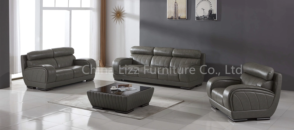 Modern Office Sectional Genuine Leather Sofa with Coffee Table