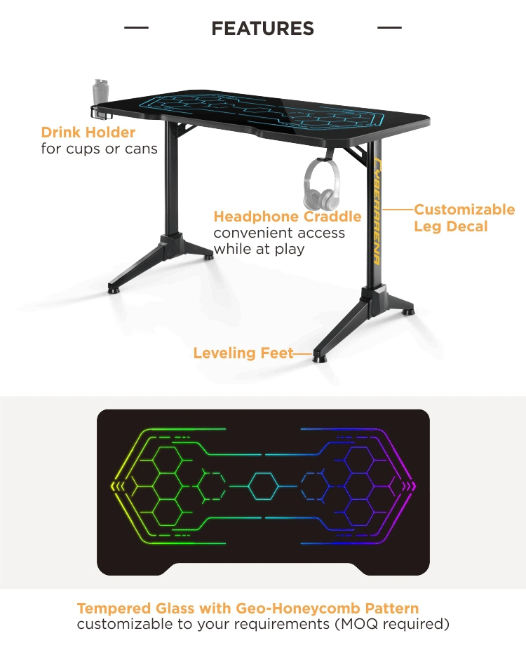 Wholesale Computer Gaming Standing Desk with RGB Lighting and Drink Holder