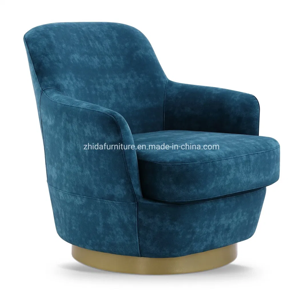 Metal Frame Leisure Chair Blue Velvet Armchair in Living Room