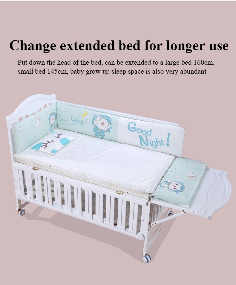 Solid Pine Wood Baby Bed Furniture with Baby Swing Bed Function Bedroom Furniture