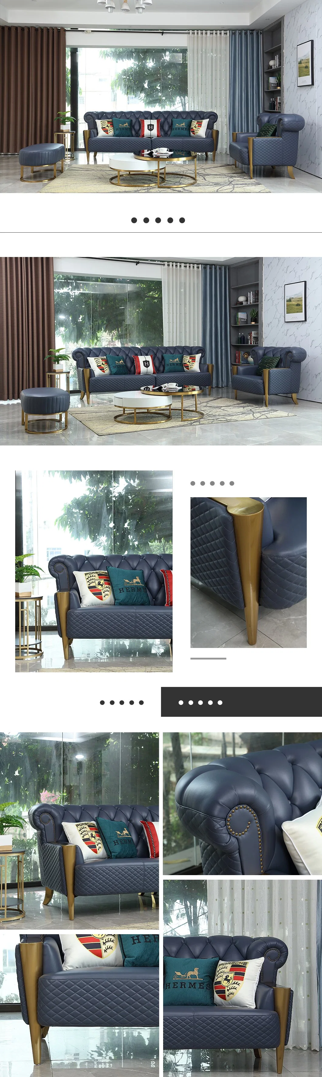 Modern Living Room Metal Wood Coffee Table Fabic Sofa Furniture