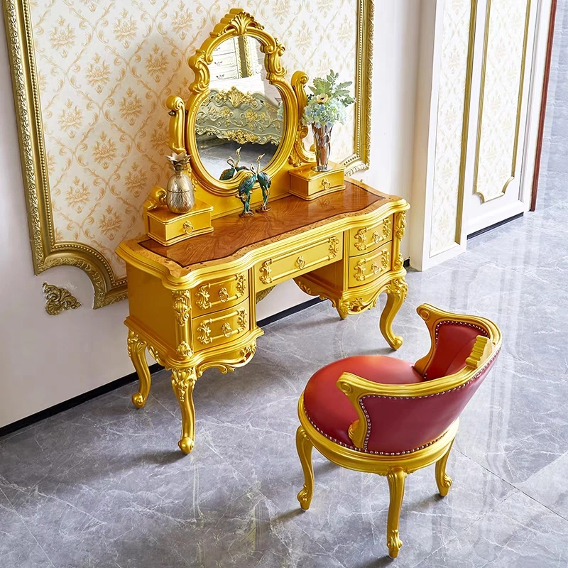 High Quality Red Wood Antique Home Furniture Mirror Vanity Bedroom Dresser