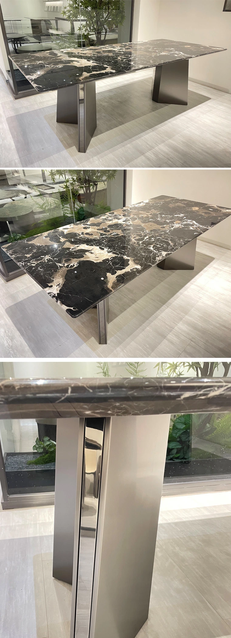 Living Room Metal Frame Marble Desktop Luxury Square Dining Table