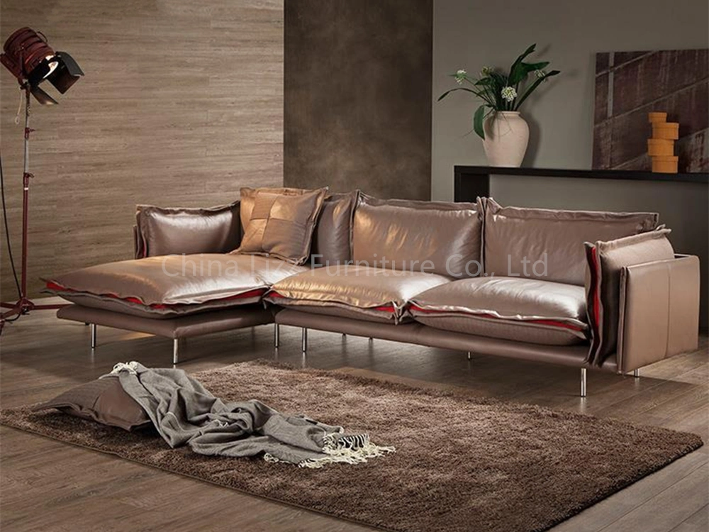 Modern Simple Feather-Filling L Shape Sectional Corner Leather Sofa
