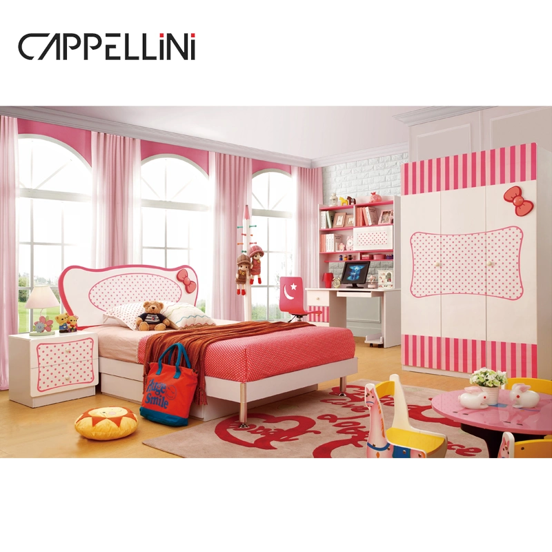 Modern Girl Lovely Design Home Wooden Children Bed Desk Bookcase Wardrobe Bedroom Sets Kids Furniture