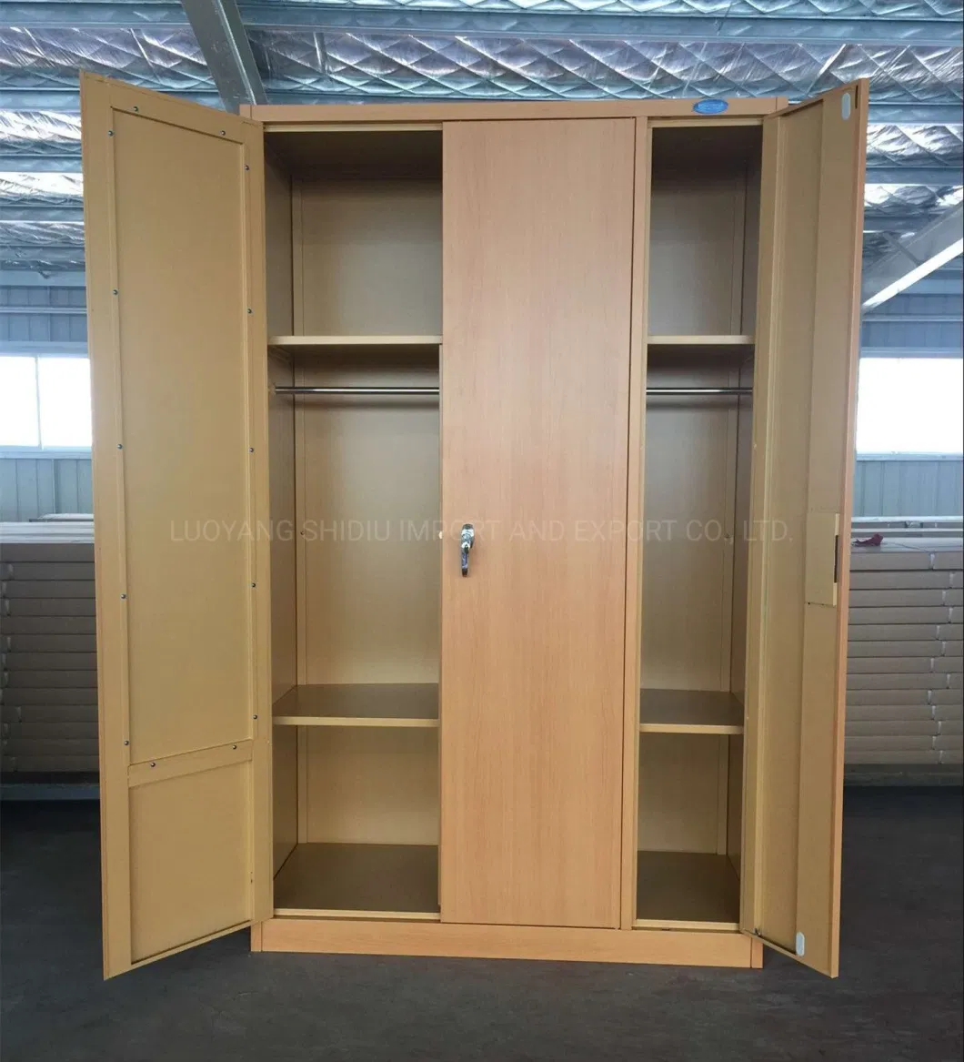 3 Doors Cupboard Storage Wardrobe with Mirror/Handle Lock Metal Bedroom Closet Steel Almirah Cabinet Furniture