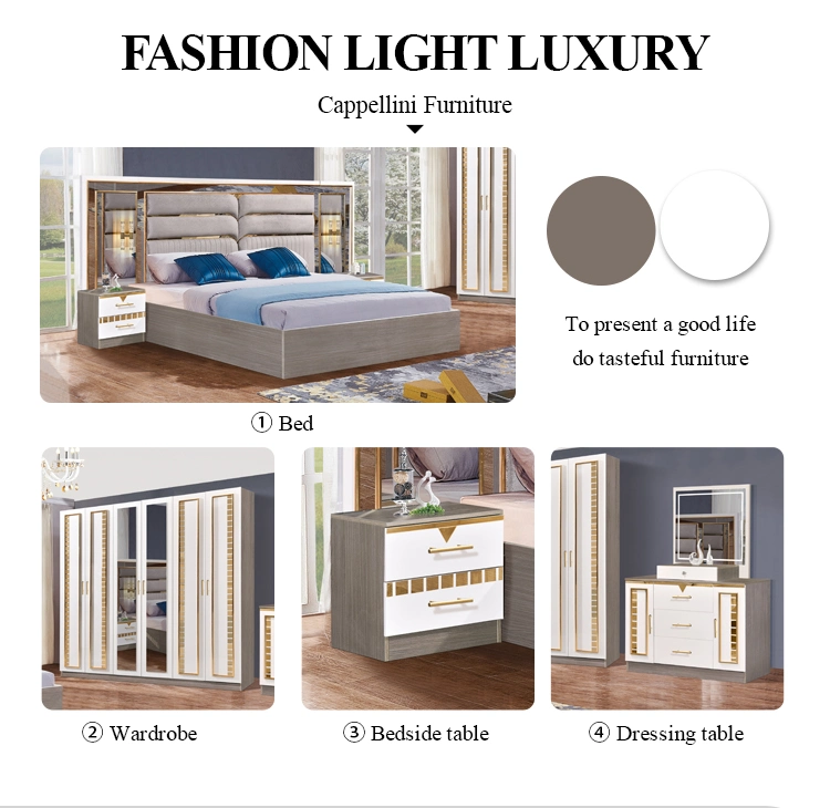 Luxury Modern Design King Bed Full Size Master Suite Complete Wooden Bedroom Furniture Set with Bed and Wardrobes