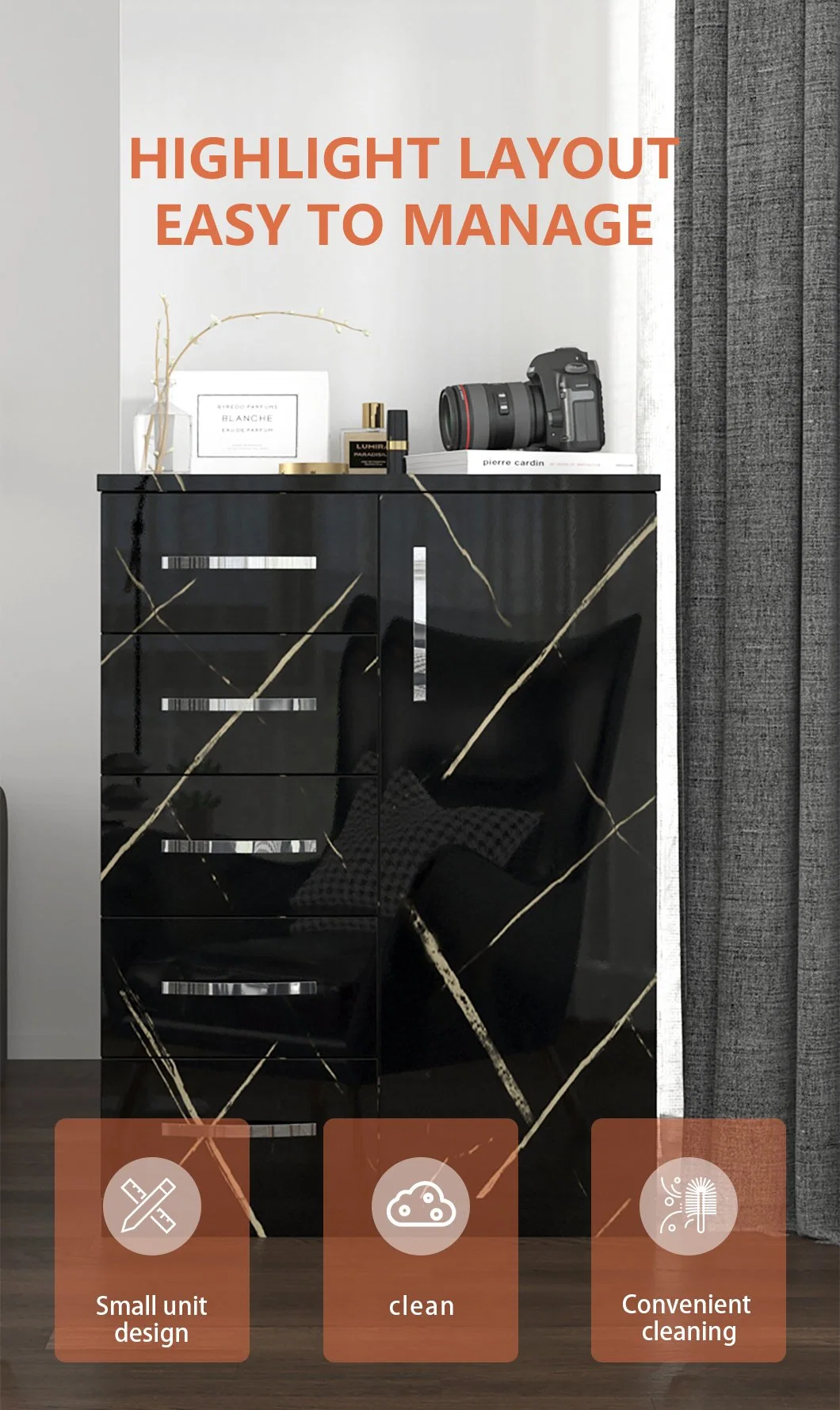 Wholesale Price Black Bedroom Storage Cabinet Furniture Wood 3 Drawer Dresser, Chest of Drawers Bedroom