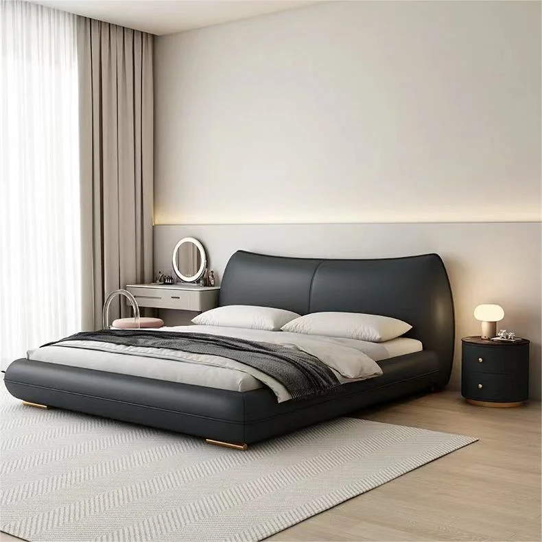 Italian Minimalist New High-End Light Luxury Modern Master Leather Double Bedroom Furniture