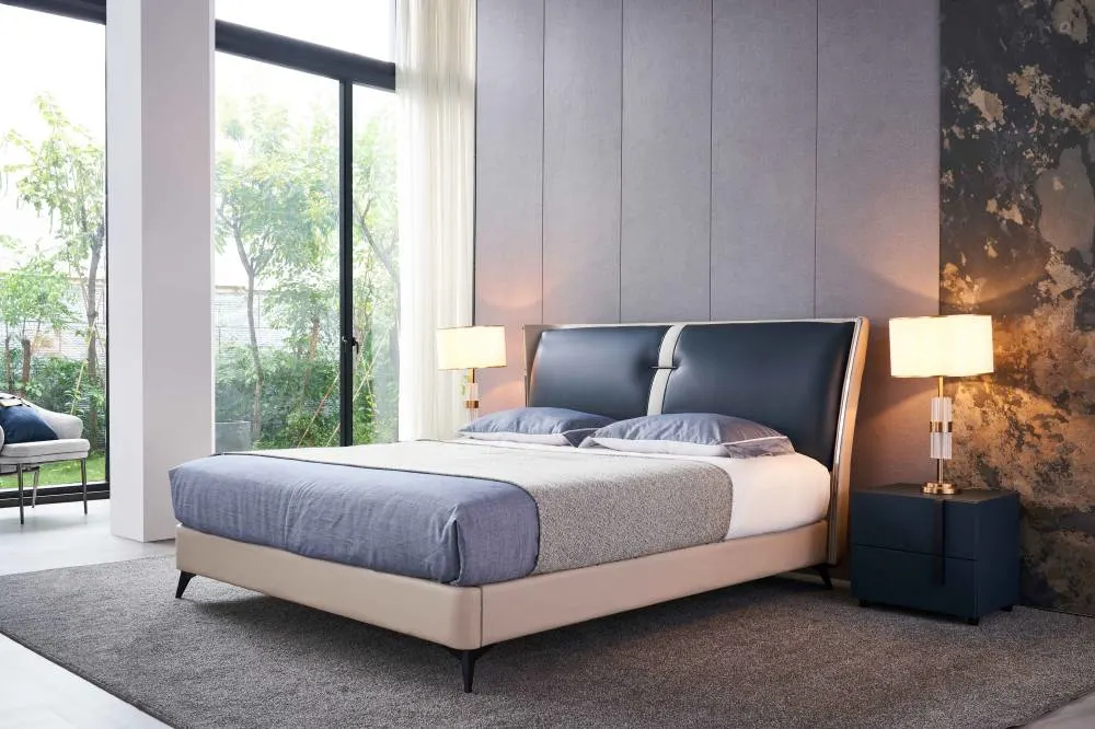 Modern Super Soft Feeling Bed Sets Genuine Leather Hotel Wall Bed King Size Bed for Bedroom Furniture