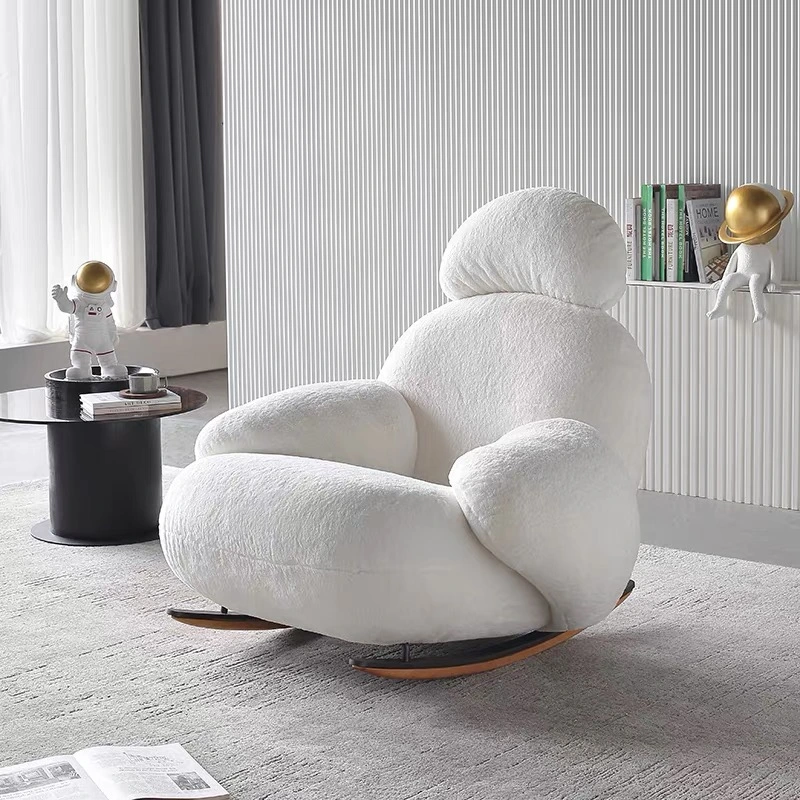 Wholesale Cheap Modern Leisure Living Room Lounge Chairs Bedroom Cashmere White Single Leisure Rocking Chair