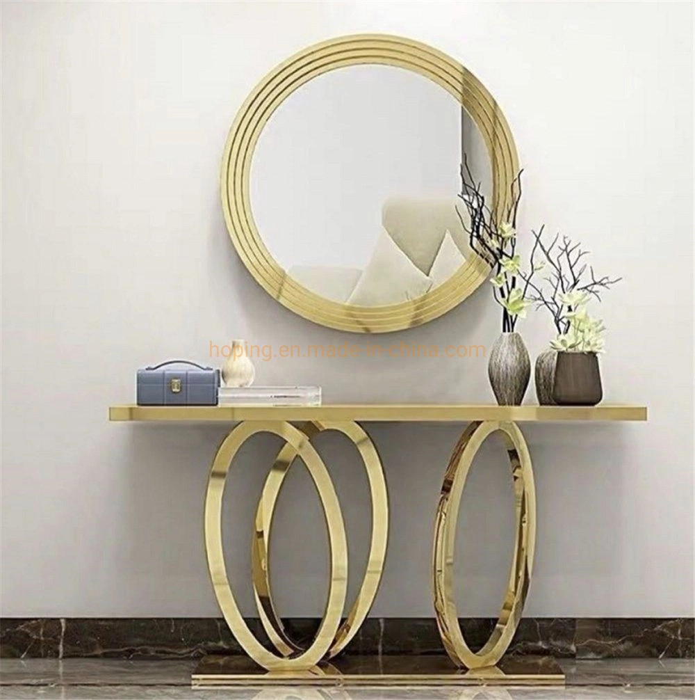 Double Marble Tabletop Side Table Console Table Tea Table Coffee Table with Golden Stainless Steel Frame for Living Room Bedroom Office Hotel