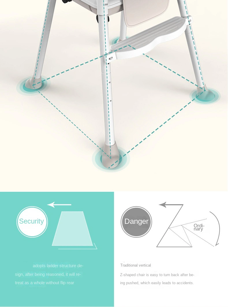 Adjustable Kids Furntirue High Chair with Tray Wheels Baby Dining Chair