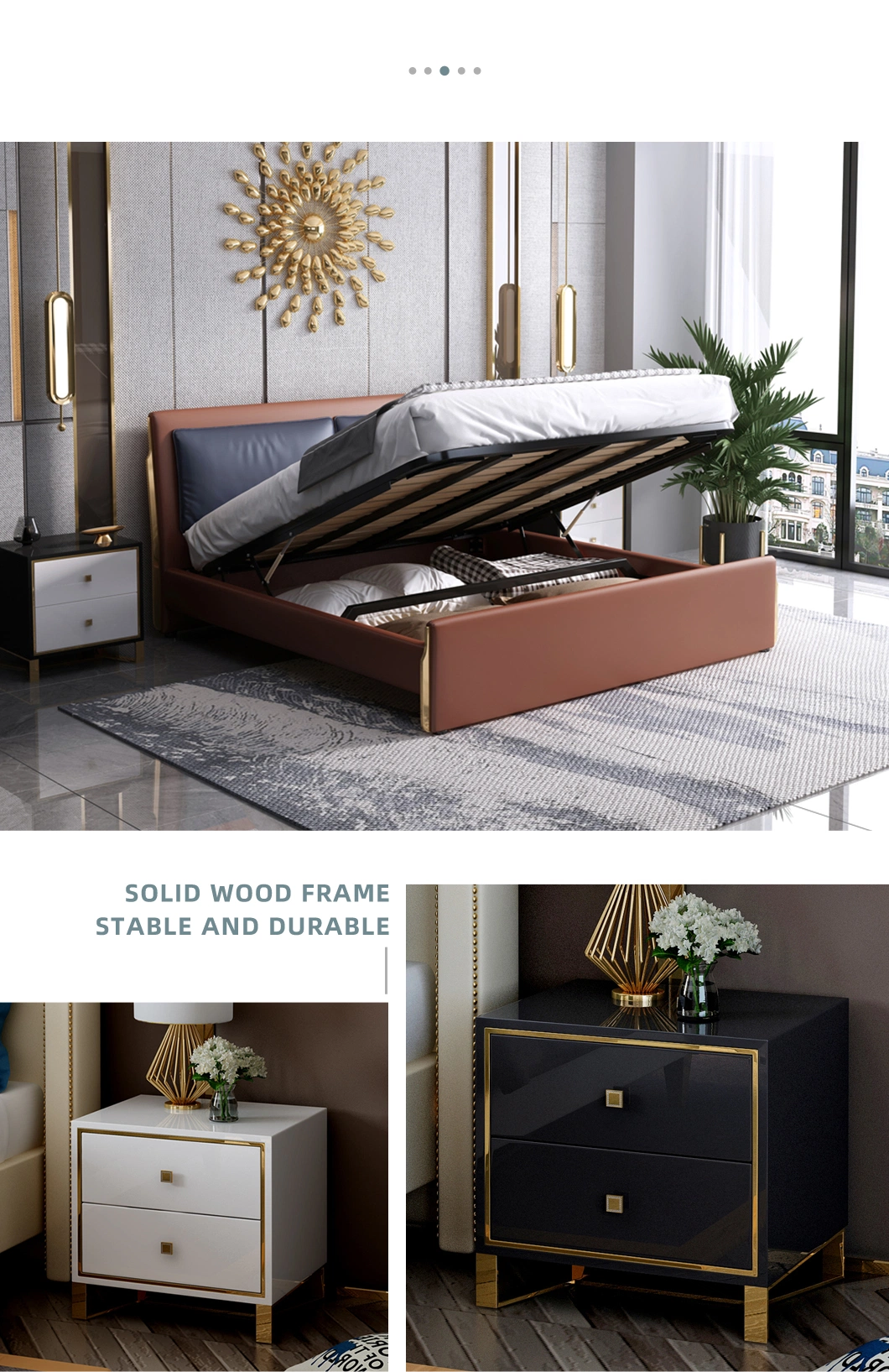 Modern Italian Luxury Apartment Master Room Metal Wooden Storage Bedroom Furniture Set