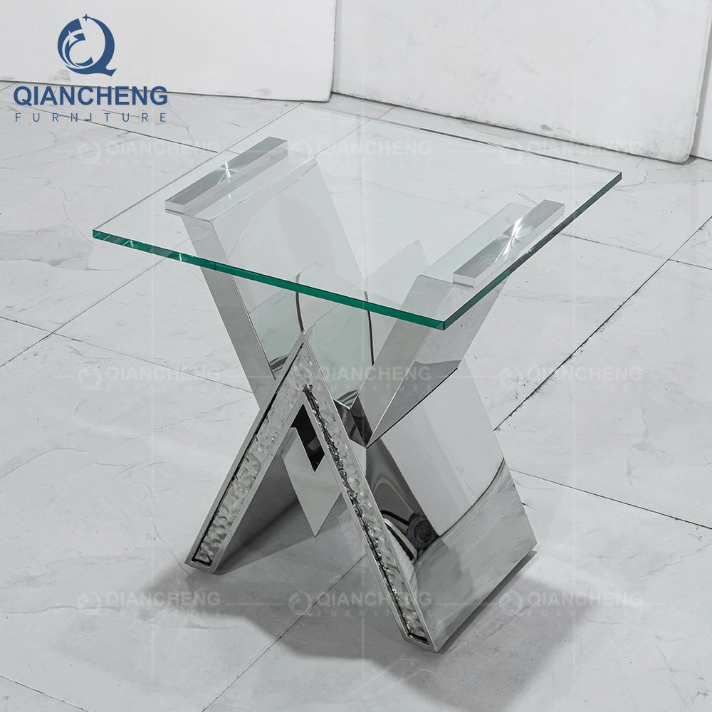 Guangdong Furniture Manufacture Silver Mirrored Corner Side Living Room Table