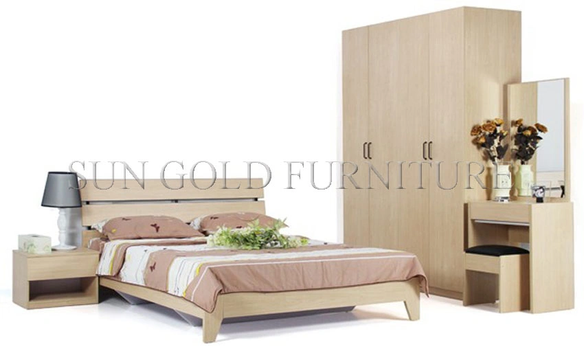 Cheap Modern Wooden Apartment Bedroom Furniture Bed Set (SZ-BT008)