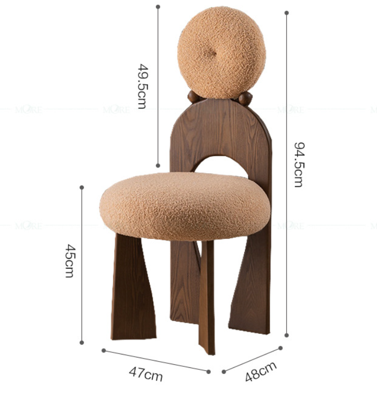 High Back Bedroom Earring Chair Lambswool Stool Retro Solid Wood Chair