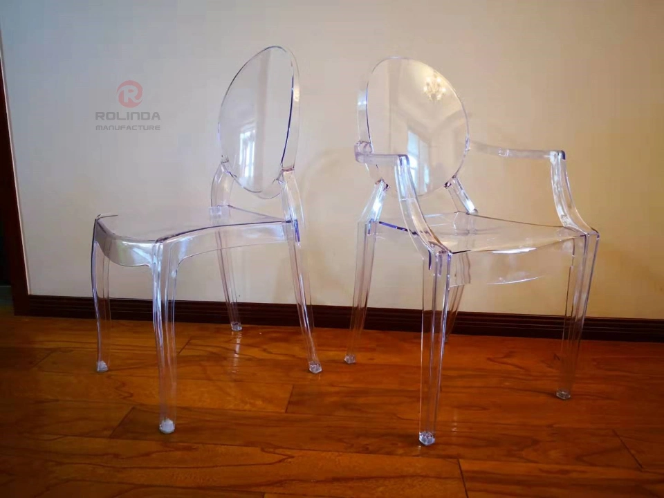 Plastic PC Crystal Acrylic Polycarbonate Chairs Event Wedding Dining Transparent Ghost Chair with Arm