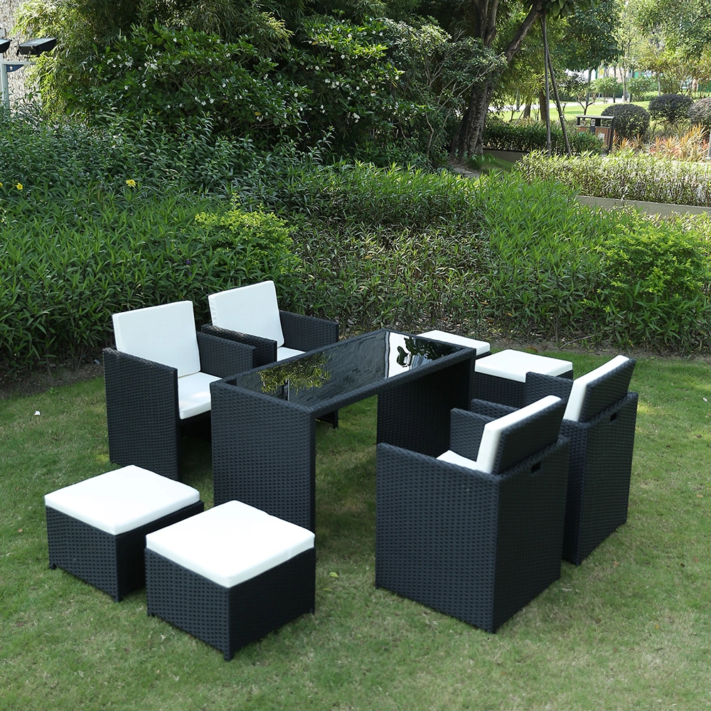 Hot Sale Home Hotel Garden Patio Furniture Outdoor Aluminium Frame Rattan Dining Table and Chairs Set Furniture with Pedal