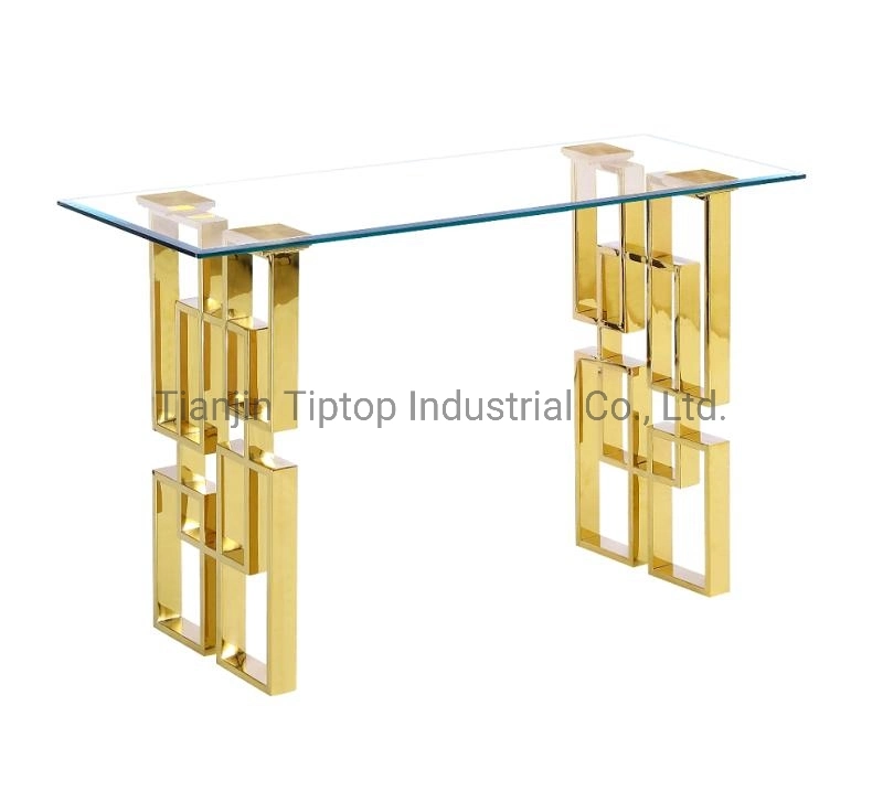 Chinese Modern Hotel Home Bedroom Furniture Stainless Steel Tempered Glass Console Table