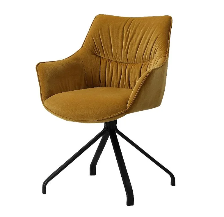 Vintage Design Fabric Swivel Dining Chair Modern Design Upholstered Leisure Armchair with Gold Stainless Steel Frame