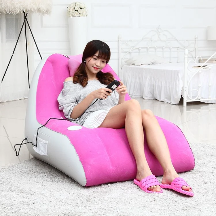 Blue Color Foldable Portable Camping Outdoor Indoor Flocked PVC Inflatable Sofa Chair with Massage